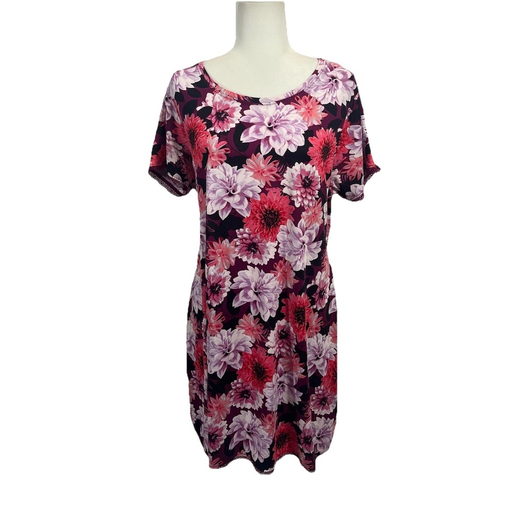 Nanette Lepore Floral S/S Pajama Dress Gown Sleep Loungewear Stretch Size 2X